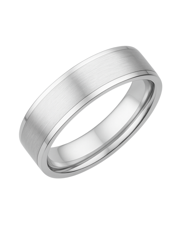 Bevelled Edge White Gold Wedding Band – 8mm
