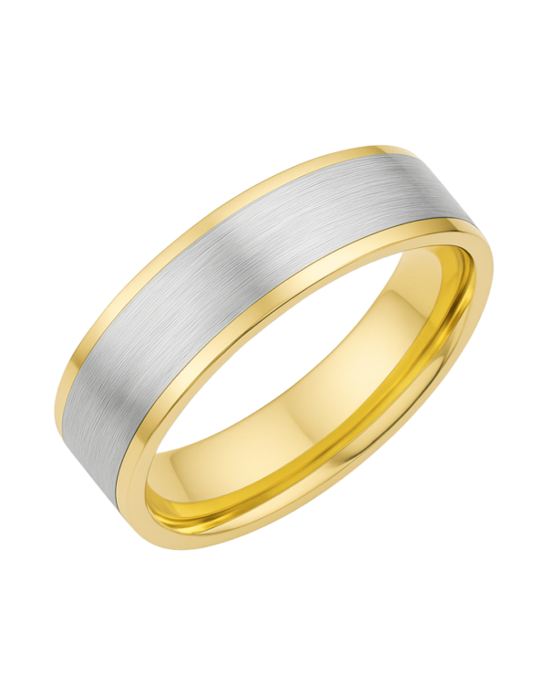 Bevelled Edge Yellow & White Gold Wedding Band – 5mm