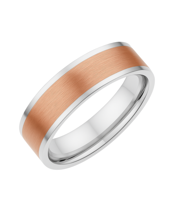 Bevelled Edge White & Rose Gold Wedding Band – 6mm