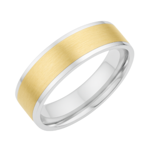 Bevelled Edge White & Yellow Gold Wedding Band – 5mm