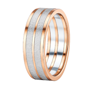 Two-Tone Dual Stripe Rose & White Gold Wedding Band – 9mm