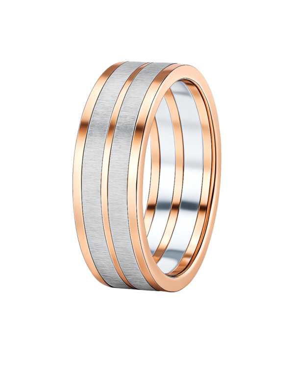 Two-Tone Dual Stripe Rose & White Gold Wedding Band – 9mm
