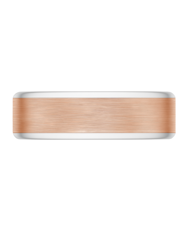 Bevelled Edge White & Rose Gold Wedding Band – 6mm