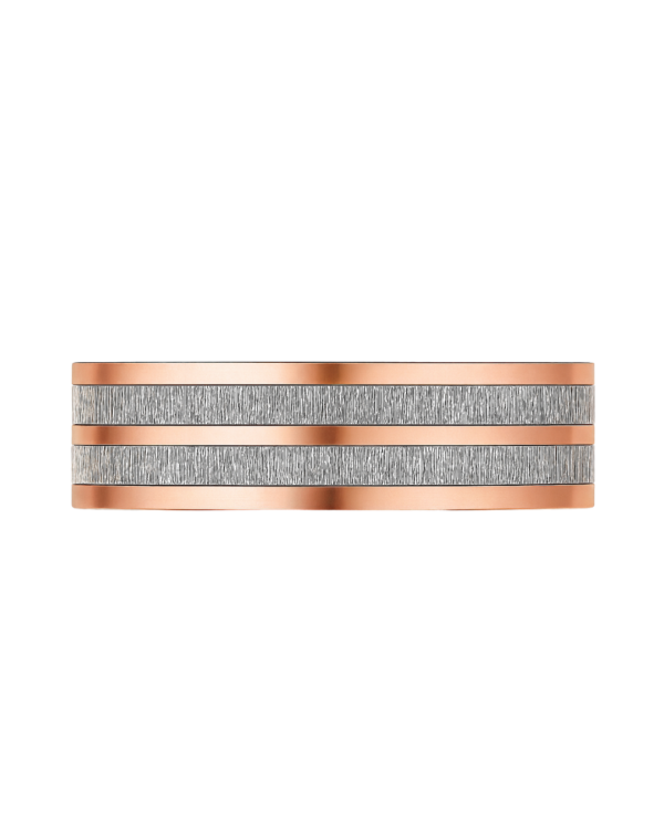 Two-Tone Dual Stripe Rose & White Gold Wedding Band – 9mm