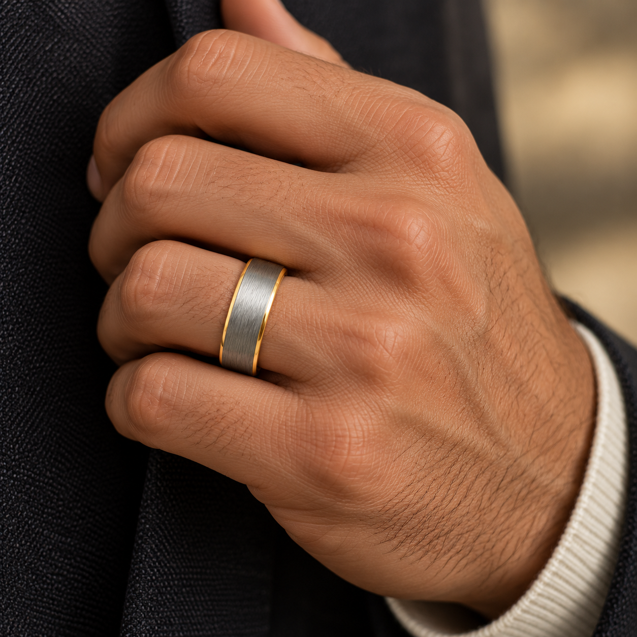 Two-Tone Brushed Men's Wedding Bands