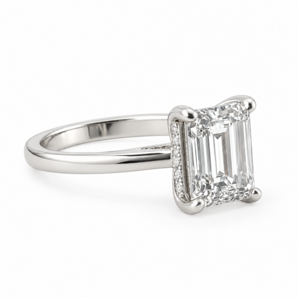 1.00ct Lab-Grown Emerald Hidden Halo Engagement Ring