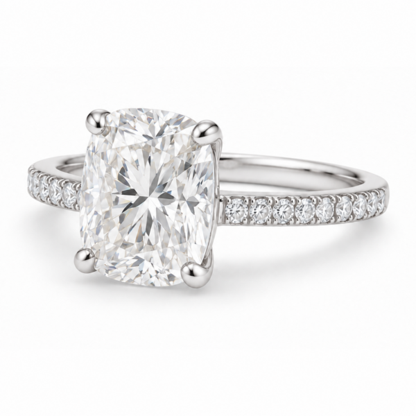 0.70ct Natural Cushion Classic Side Stone Engagement Ring