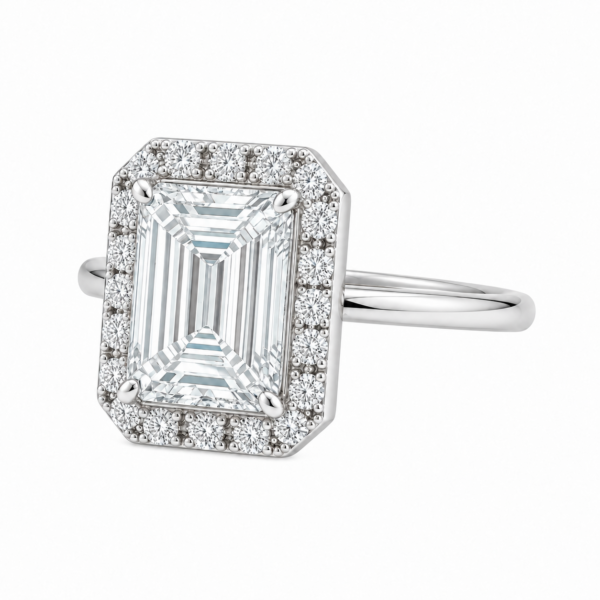 1.50ct Lab-Grown Emerald Halo Solitaire Engagement Ring