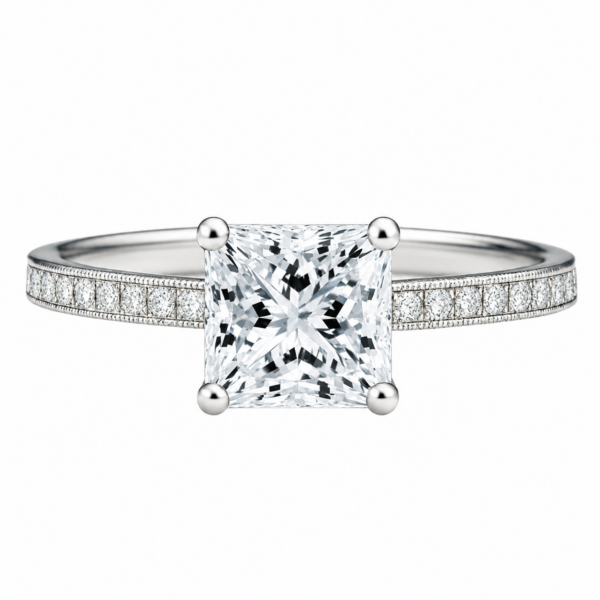 0.70ct Natural Princess Classic Side Stone Engagement Ring