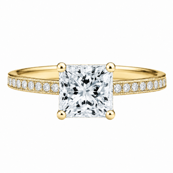 0.30ct Natural Princess Classic Side Stone Engagement Ring