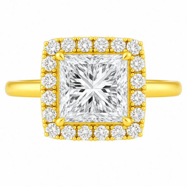0.50ct Natural Princess Halo Solitaire Engagement Ring