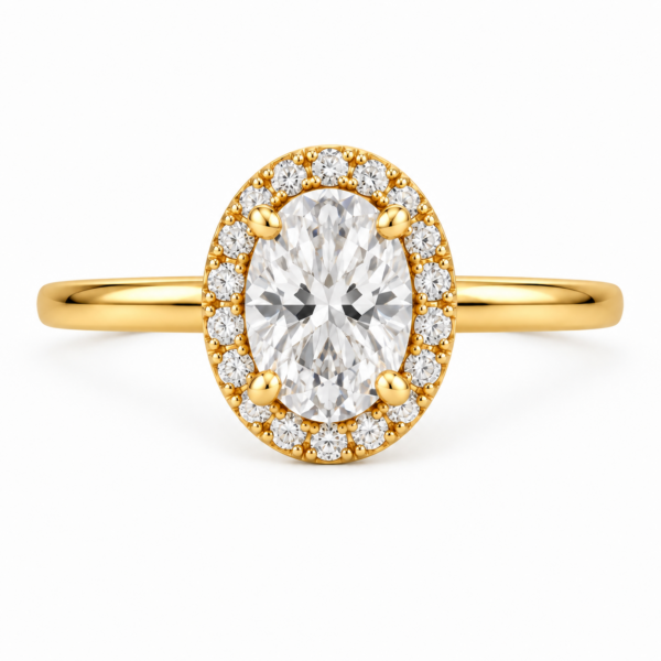 0.30ct Natural Oval Halo Solitaire Engagement Ring
