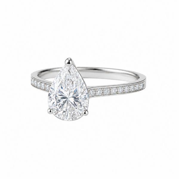 0.70ct Natural Pear Classic Side Stone Engagement Ring