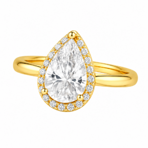 0.50ct Natural Pear Halo Solitaire Engagement Ring