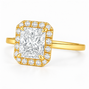0.50ct Natural Radiant Halo Solitaire Engagement Ring