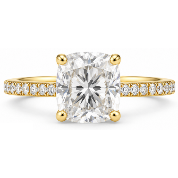 0.30ct Natural Cushion Classic Side Stone Engagement Ring