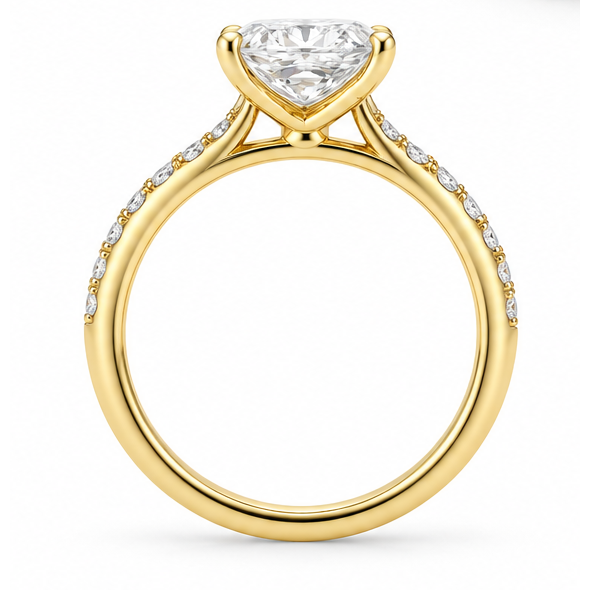 0.30ct Natural Cushion Classic Side Stone Engagement Ring