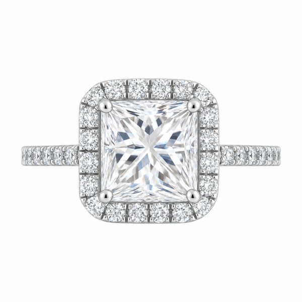0.70ct Natural Princess Classic Halo Engagement Ring